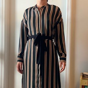 Zara Striped Shirt Dress With Tie Waist